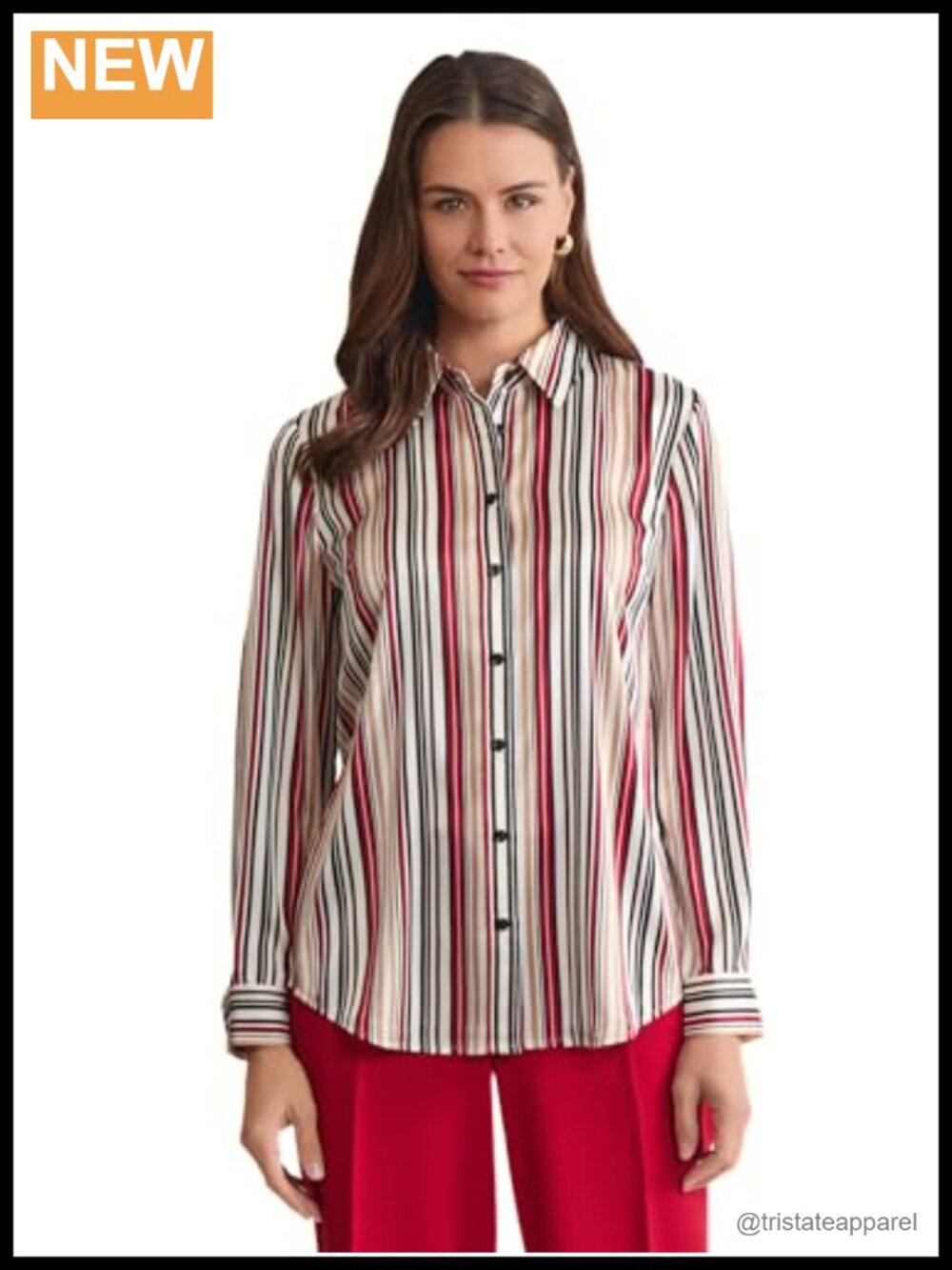Long Sleeve Striped Satin Button Front Shirt